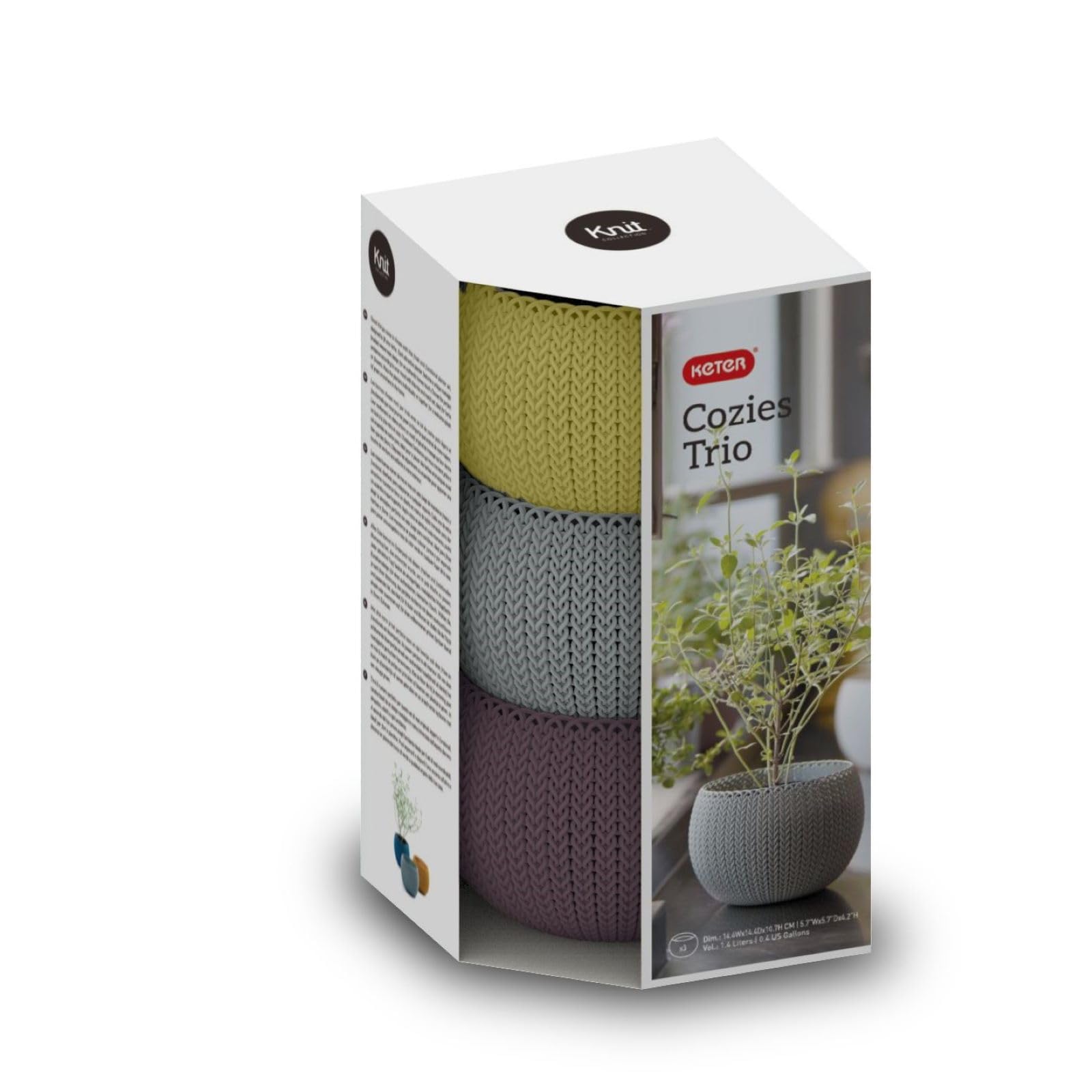 

CURVER Набор кашпо 3 цветов Желтый Маленький контейнер для хранения мелких предметов Настольный Стильный из смолы Для дома Милая маленькая корзина Keter Knit (Фиолетовый + + Синий)