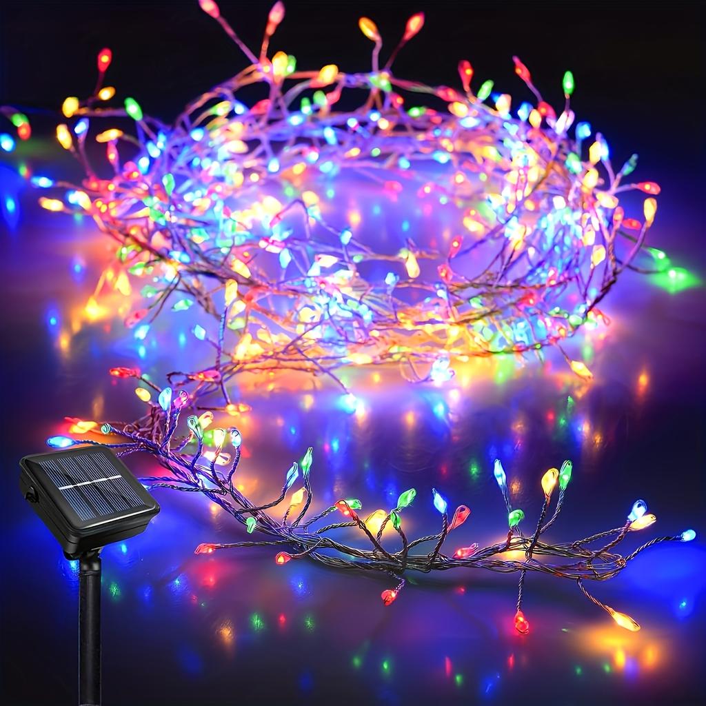Solar-Powered LED Fairy Light Firecracker String Lights Firefly Lamp for DIY Wreath Bonsai Indoor Outdoor Christmas Garden Decor