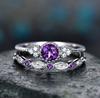 2 Pièces Bague Zircon Bleu Vintage Couleur Argent pour Femmes Mode Classique Mariage Bague à Motif Violet Ensemble de Bijoux Cadeau