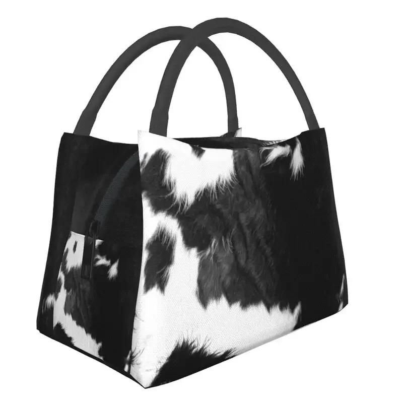 Cowhide Leather 3D Printing Resuable Lunch Box Women Waterproof Animal Fur Texture Thermal Cooler Food Insulated Lunch Bag