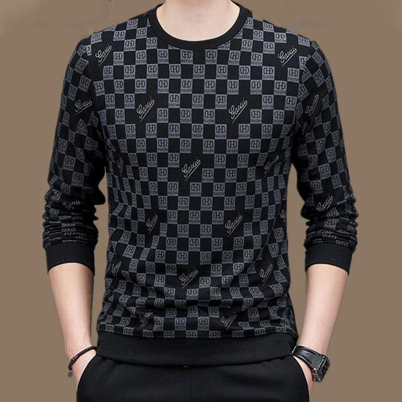 Herren Kleidung Trend Bedruckte Langarm Pullover Tops 2023 Frühling Herbst Mode Rundhals Hohe Qualität Luxus T-Shirt für Mich