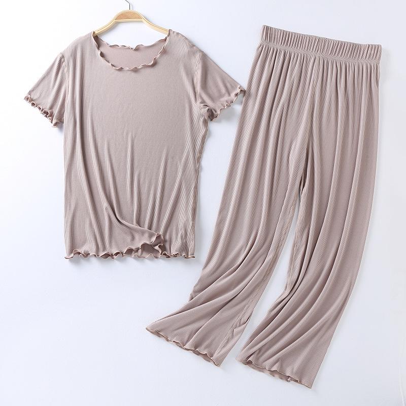 Japanese Summer Ladies Cotton Modal Short-sleeved Nine-point Pants Suit Home Service Suit Women's Large Size Home