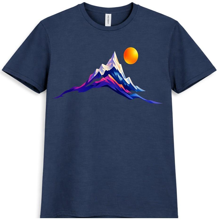 Mountain Sunset T Shirt Colorful Landscape Graphic Tee Hiking Camping Outdoor