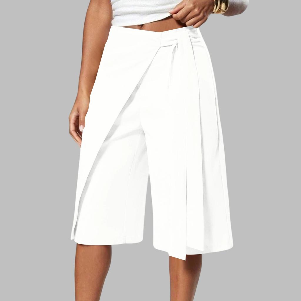 Gonna-pantalone a portafoglio con cintura in ecopelle larga da donna per abbigliamento business casual