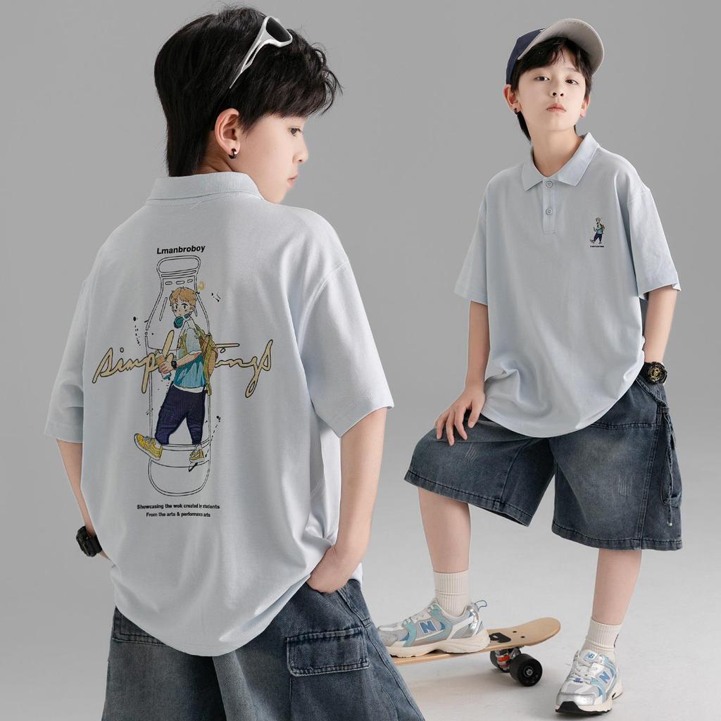 Boys' Korean Style Summer Polo T-shirt - Casual, Trendy, Loose Fit