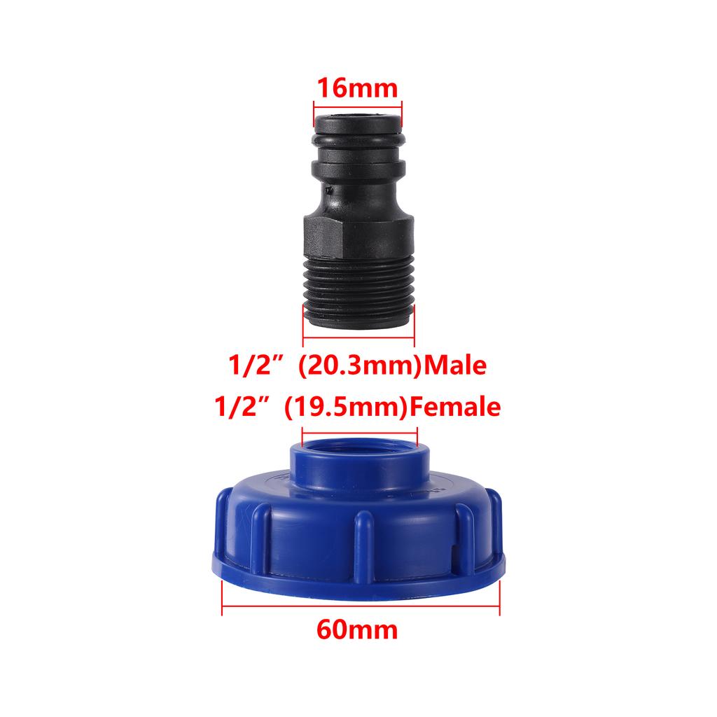 Adaptador de Drenaje IBC S60 Rosca Hembra 1/2"3/4" Adaptador de Tanque Acoplamiento Rápido para Manguera de 16mm Válvula de Grifo Adaptador Adaptador de Manguera de Jardín