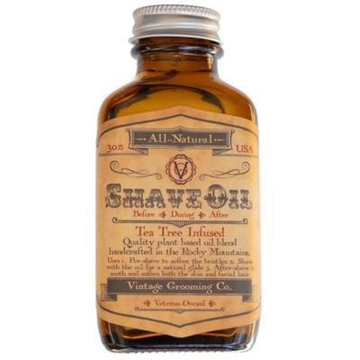 Olio da barba Vintage Grooming Tea Tree Pre-Shave Natural Razor Glide - Pre e dopobarba, 1 x 3 oz.