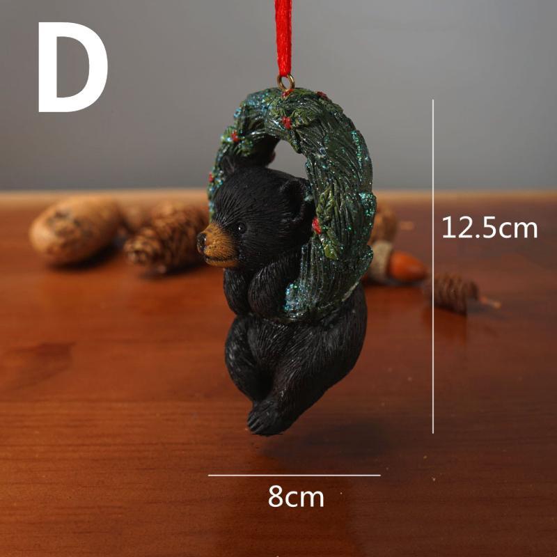 Christmas Decorations Cute Cartoon Animals In Wreath Elk Bear Christmas Tree Pendant Resin Crafts Background Wall Hanging