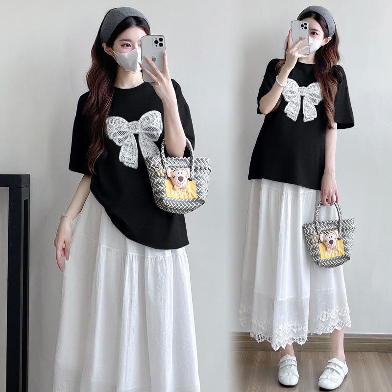 Maternity Summer 2026 Bowknot Top & Skirt Casual Set Extra Large