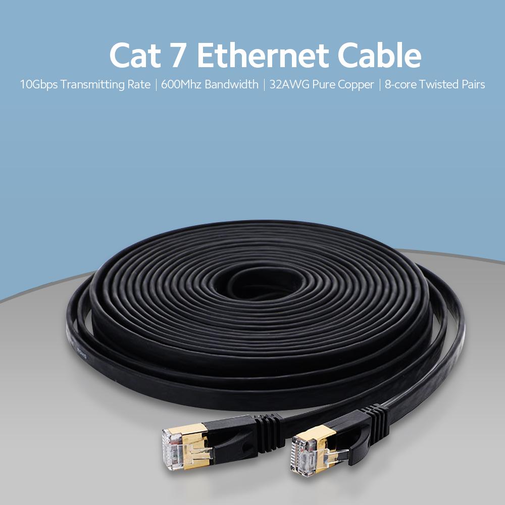 

Cat 7 Ethernet Cable 32AWG Oxygen-free Copper 10Gbps High Speed 600Mhz Bandwidth Flat Internet 15m / 49.21ft чорний