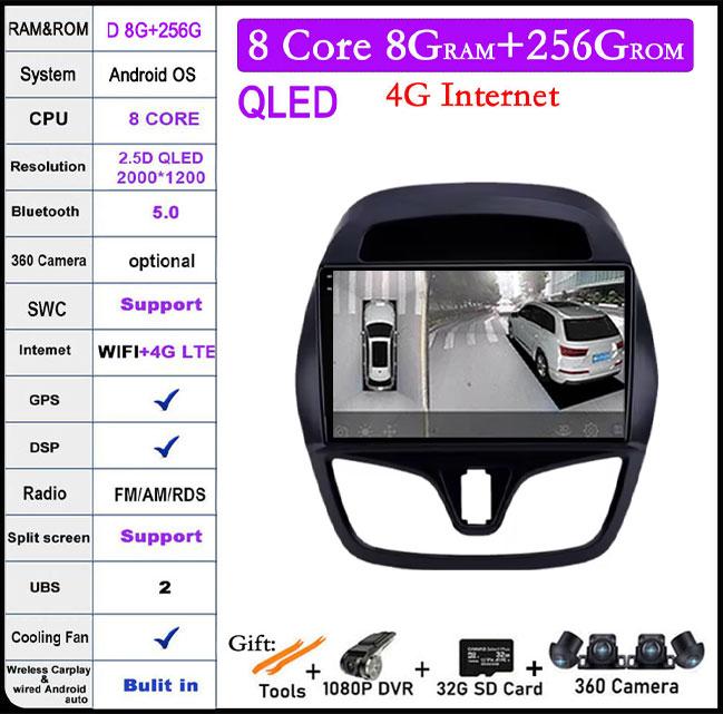 9 Inch IPS QLED For Chevrolet Spark 2015-2018 DSP Android 14 Car Radio Multimedia Video Player Navigation Stereo GPS Monitor