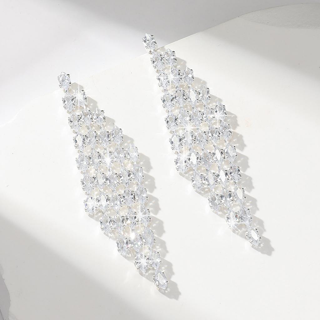 Fashion Bright Rhombus Earrings Trendy Love Tassel Light Luxury High-End Bridal Dinner Dress With Earrings