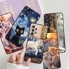 Cute Cartoon Cat Illustration For Samsung A41 A35 A34 A33 A32 A25 A24 A23 A21s A06 A05 A04 A03 Note 10 20 Ultra 5G Black Case