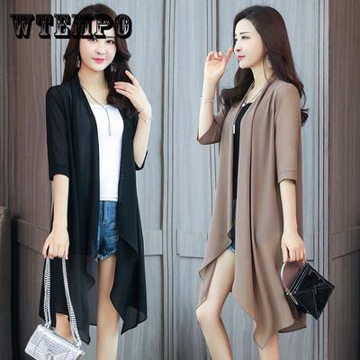 Scialle da donna, cardigan estivo in chiffon, cappotto di media lunghezza, protezione solare sottile, sezione larga