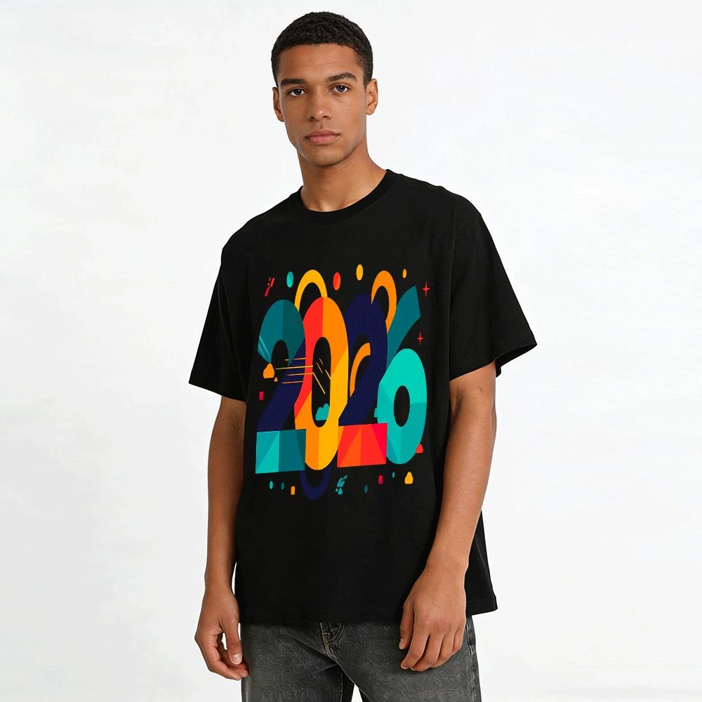 2020 Commemorative Trendy Color Block Print Casual Short Sleeve Top Pure cotton T-shirt