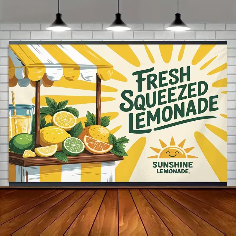 2D Fresh Squeezed Lemonade Backdrop Summer Lemonade Stand Photography Background