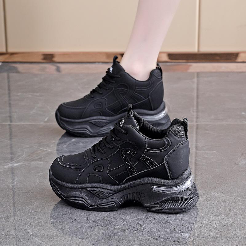 Chunky Women High Top Sneakers Autumn New Increased Comfortable Leather Casual Shoes Popular All-match Women Shoe Feminino Mujer