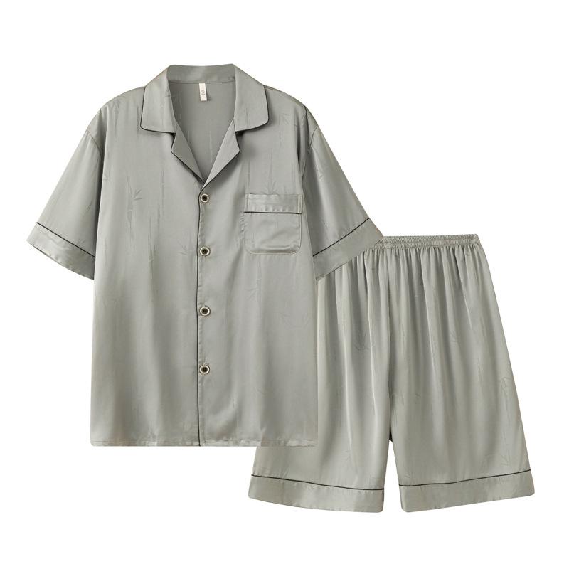 Men's ice silk pajamas short-sleeved shorts summer thin simple cardigan high-end simulation silk loungewear set