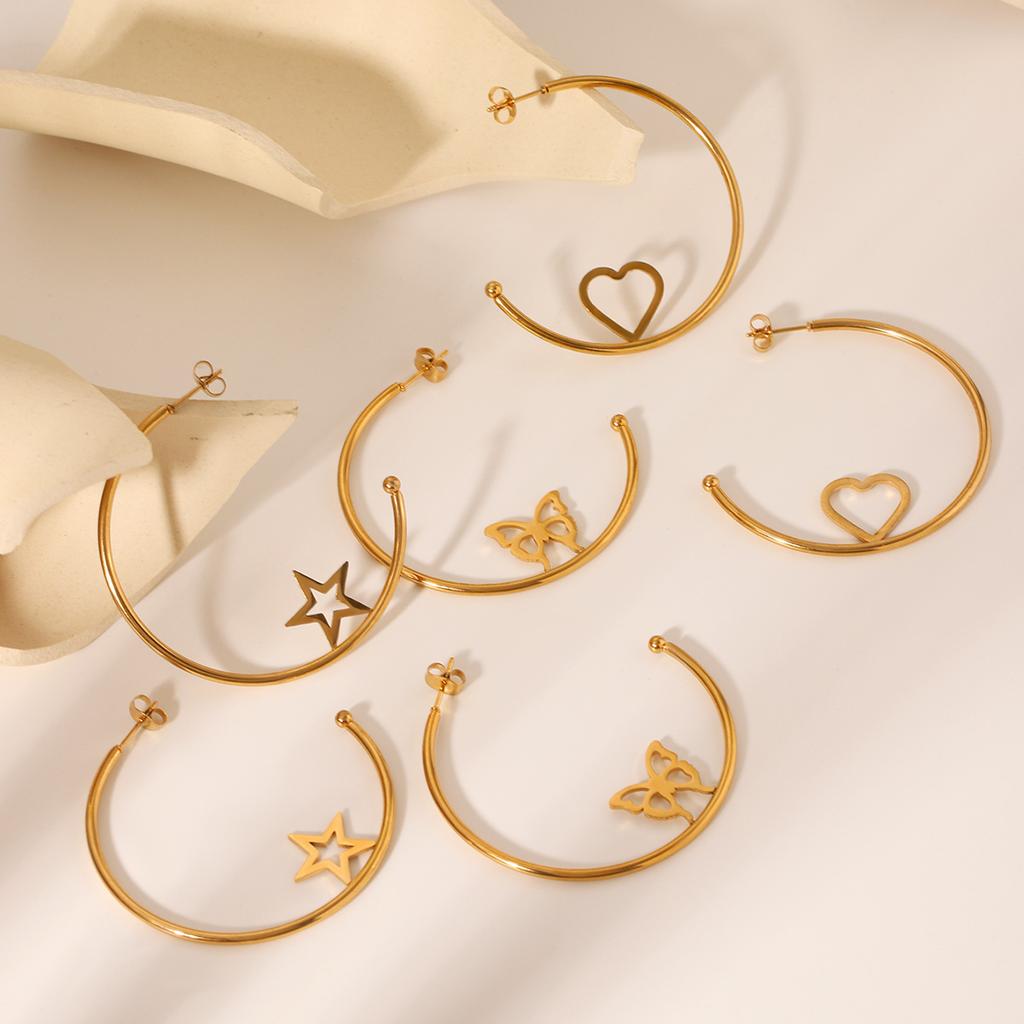 C-shaped butterfly stainless steel earrings hollow star stud earrings heart-shaped ear jewelry titanium steel accessories