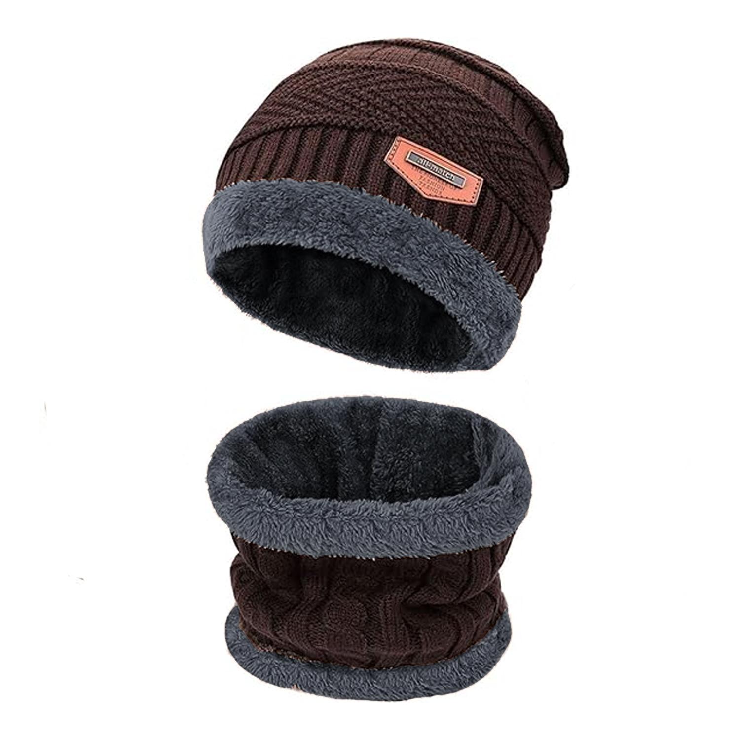

Зимний комплект шапок и шарфов для мужчин и женщин, стильная термовязаная шапка-череп, теплые шапки и шарфы для катания на лыжах, походов, вождения коричневый
