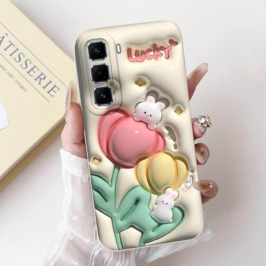 For Infinix Hot 50 Pro+ Hot50 Pro Hot 50 Pro Plus 4G Phone Case Soft Silicone Back Cover Love Heart Girly Flower Painting Fundas