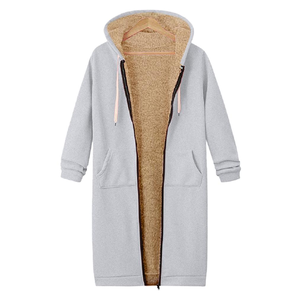 Felpa da donna in pile con cappuccio aperto con cerniera Cappotto lungo Giacca Top Outwear