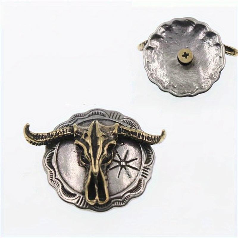 Vintage Brass Buffalo Skull Screw Back Coin Concho Bison Bull Gaur Rodeo Indian Cowboy Leathercraft Accessories