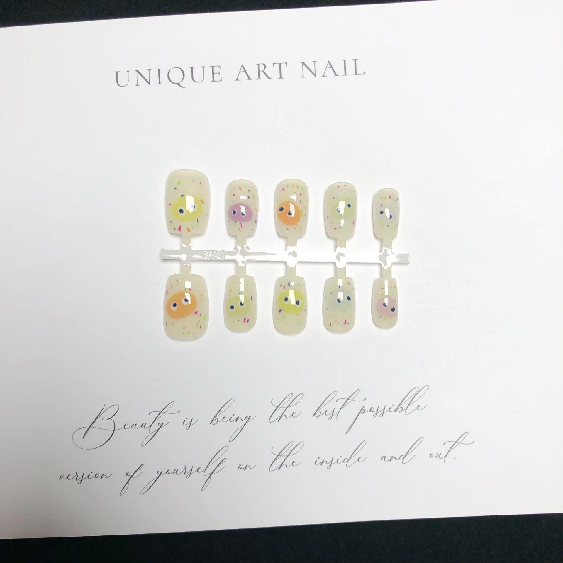 

Милые носимые патчи для ногтей «Радужные бобы» в стиле Xiaohongshu, 30 очаровательных коротких накладных ногтей