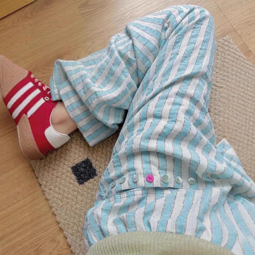 Women's Plus Size High Waist Striped Wide Leg Pants for Spring and Summer