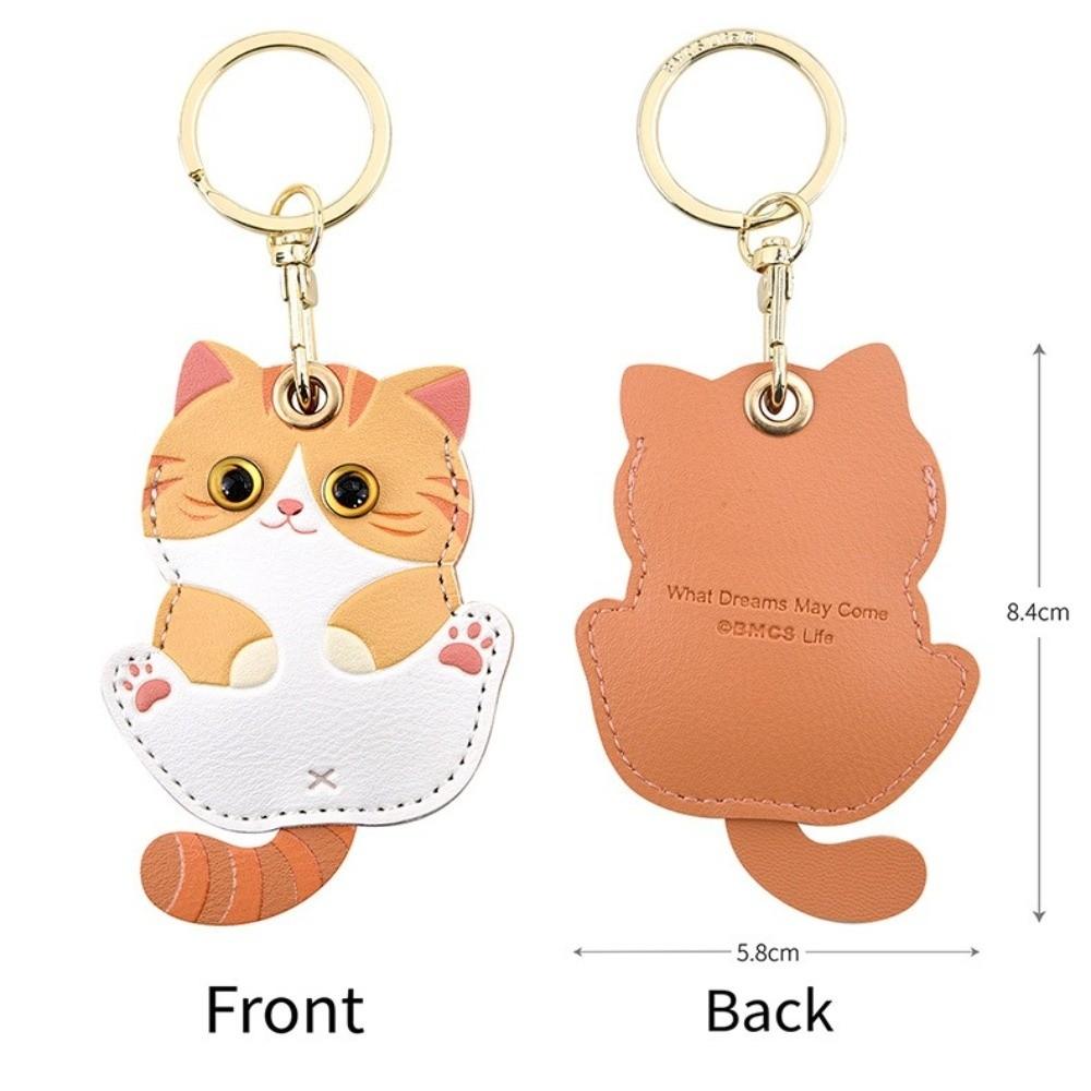 Girl Boy Use Leather Material Kitty Key Chain Calico Design Cute Cat Keychain Id Card Holder Car Key Ring