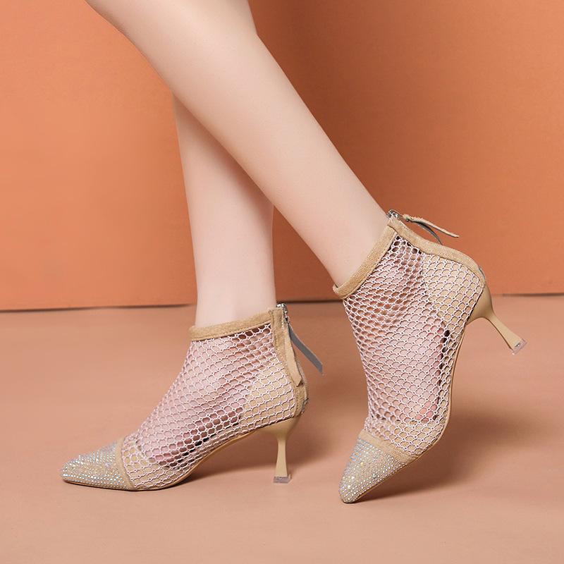 Sandale de modă femei 2024 vară negru temperament vârf ascuțit gol respirabil modă stiletto cu toc înalt plasă cizme scurte primăvară