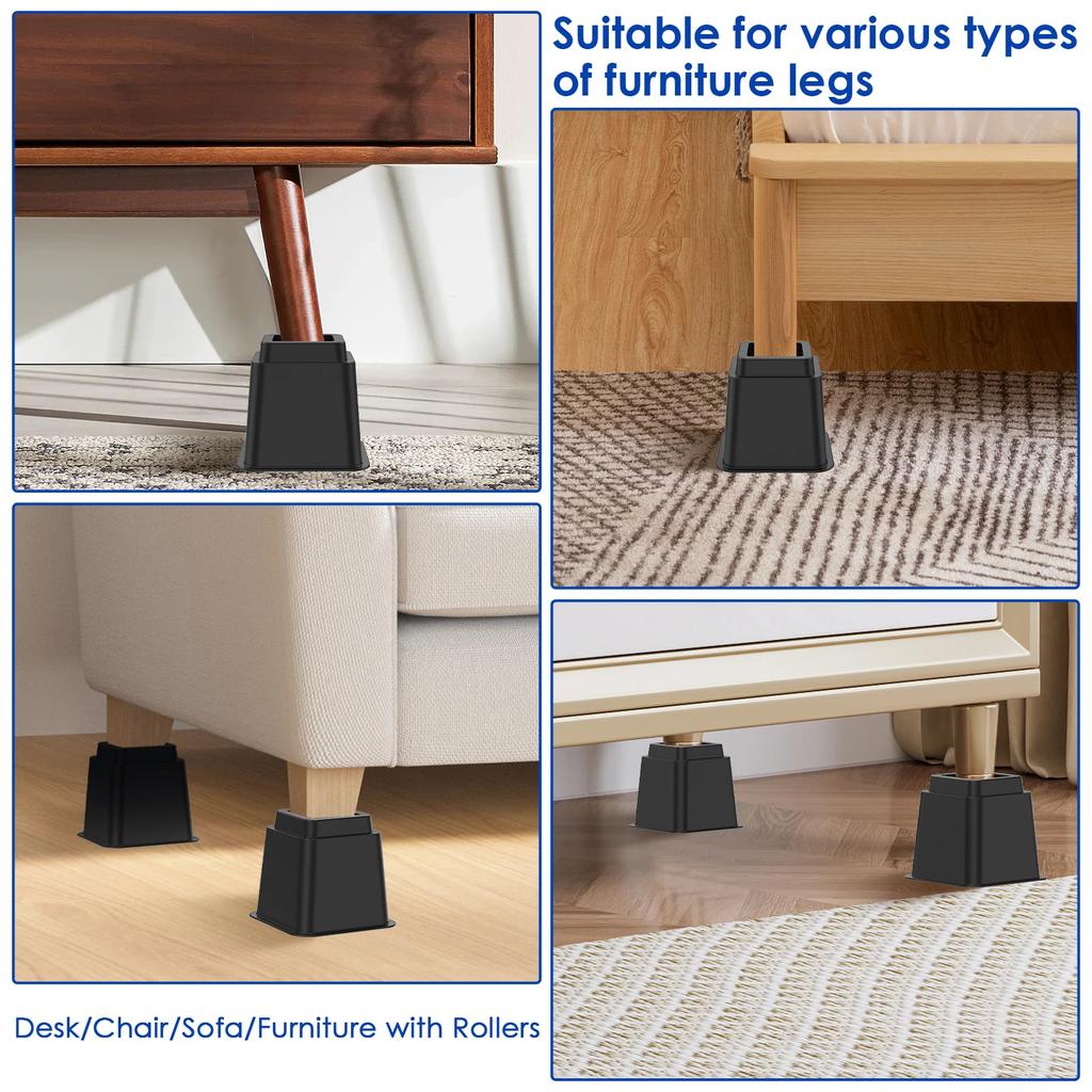 6 Stück Möbel-Erhöher Schwerlast Sofa-Erhöher Rutschfester Boden Verstellbare Tisch-Erhöher Stapelbarer Bett-Lifter Möbelzubehör