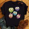Cute Cartoon Owl Print Graphic T-shirt Women's Casual Short-sleeved O-neck Harajuku Top