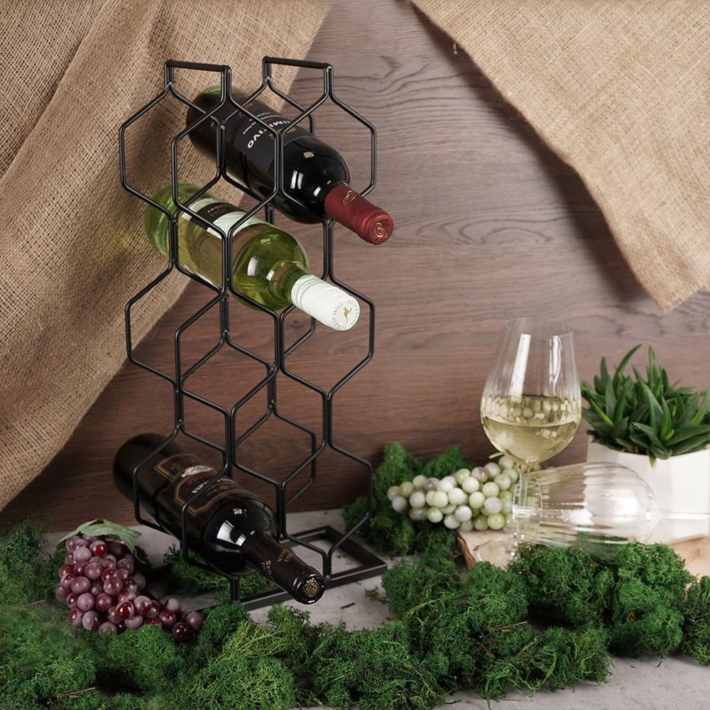 Black metal wine rack for 8 bottles, 23x48 cm