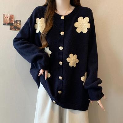 Three-dimensional Flower New High-end Sweater Cardigan Women's Autumn and Winter Top, Thin Wear, Knitted Sweater Jacket Women