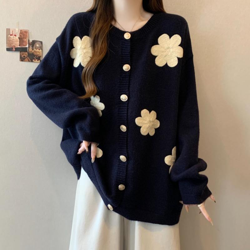 

Трехмерный цветок новый высококлассный свитер кардиган женский осенне-зимний топ, тонкий, вязаная куртка свитер женская one size fits all чёрный