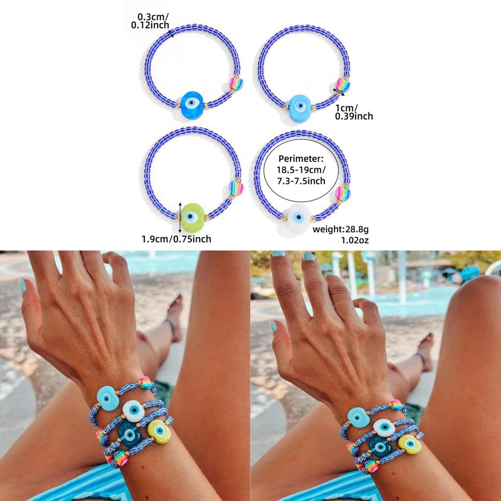Demon Eye Bead Bracelet Set With Glass Geometric Design For Women Gift