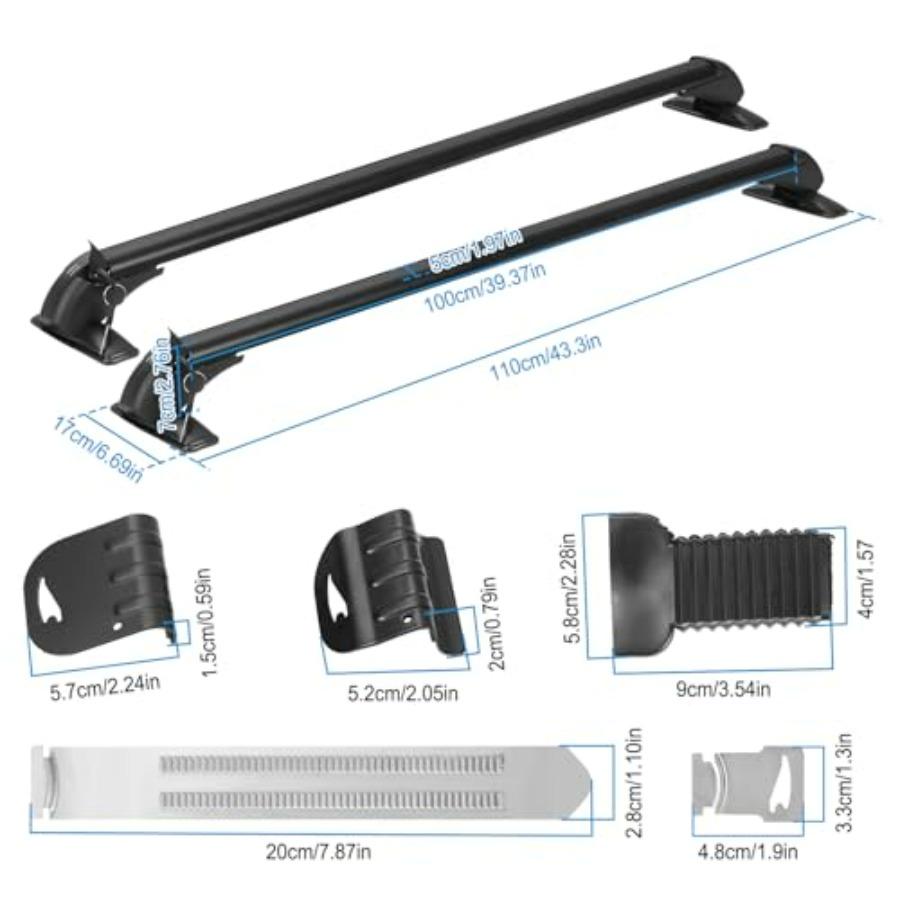 Universal 43 Aluminum Roof Rack Cross Bars with Anti-Theft Lock for 42.9-44.9inch Bare Roof Adjustable Window Frame Black Suppo