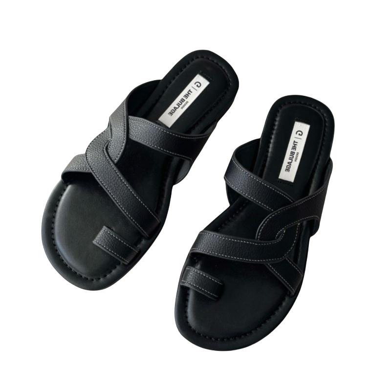 Women Sandals Retro Gladiator Casual Pumps Genuine Leather Low Heels Office Ladies Shoes Woman Summer Fashion Concise