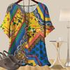 Women's Fashion Casual Loose Spring Shirt Women's Short Sleeve Colorful Carpet Chrysanthemum Printed Tops