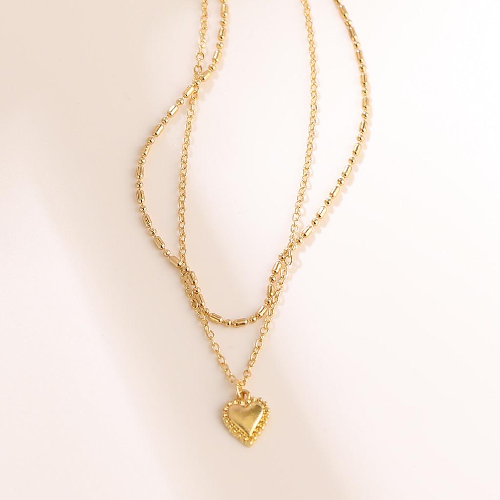 Stylish Heart Pendant Necklace With Beaded Chain Trendy Gold Fashion Jewelry For Women