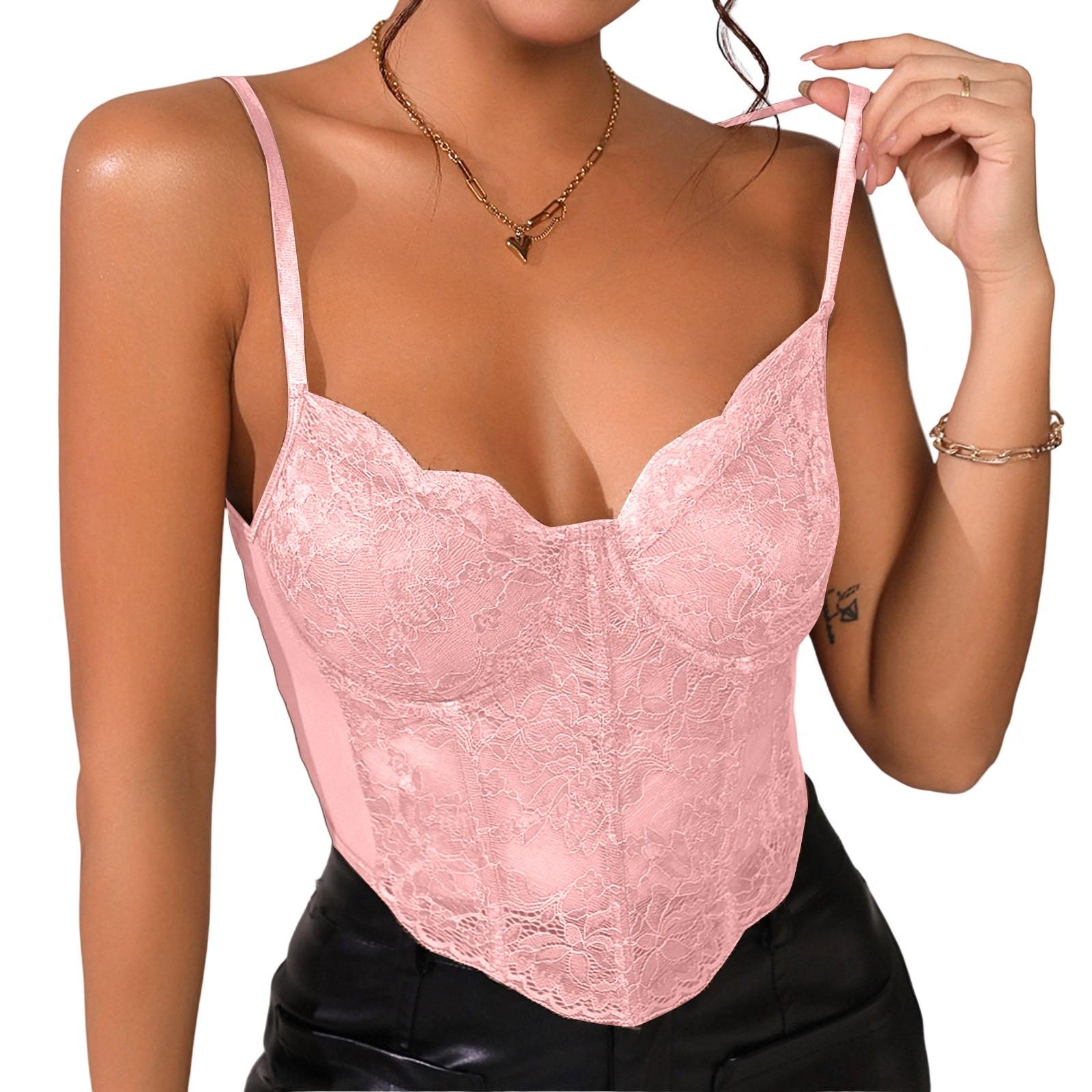 

Женский свободный повседневный однотонный кружевной жилет с подтяжками сверху Кружевной жилет с подтяжками сверху M розовый