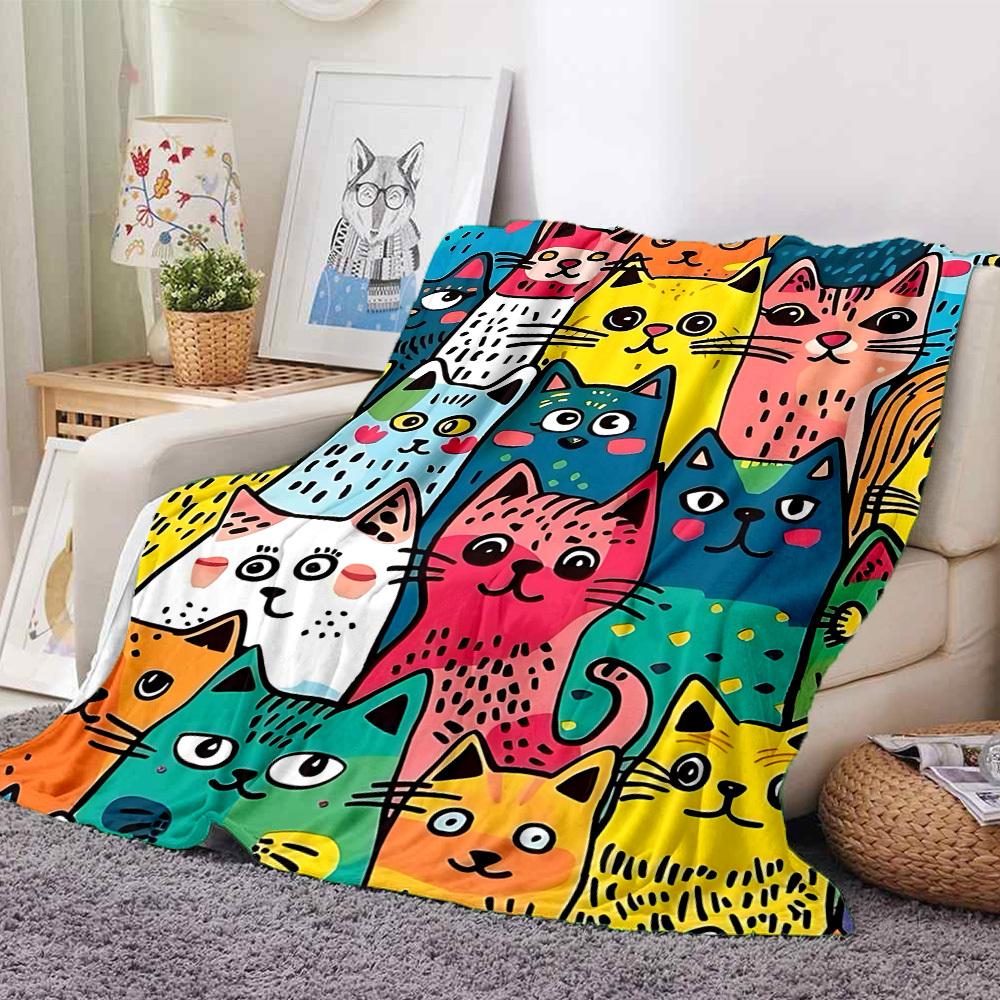 1pc Colorful Cats Blanket Warm, Cozy, And Soft, Suitable for Sofas, Beds, Cars, And Office Use.Perfect for Camping And Travel, Making It a Great Gift