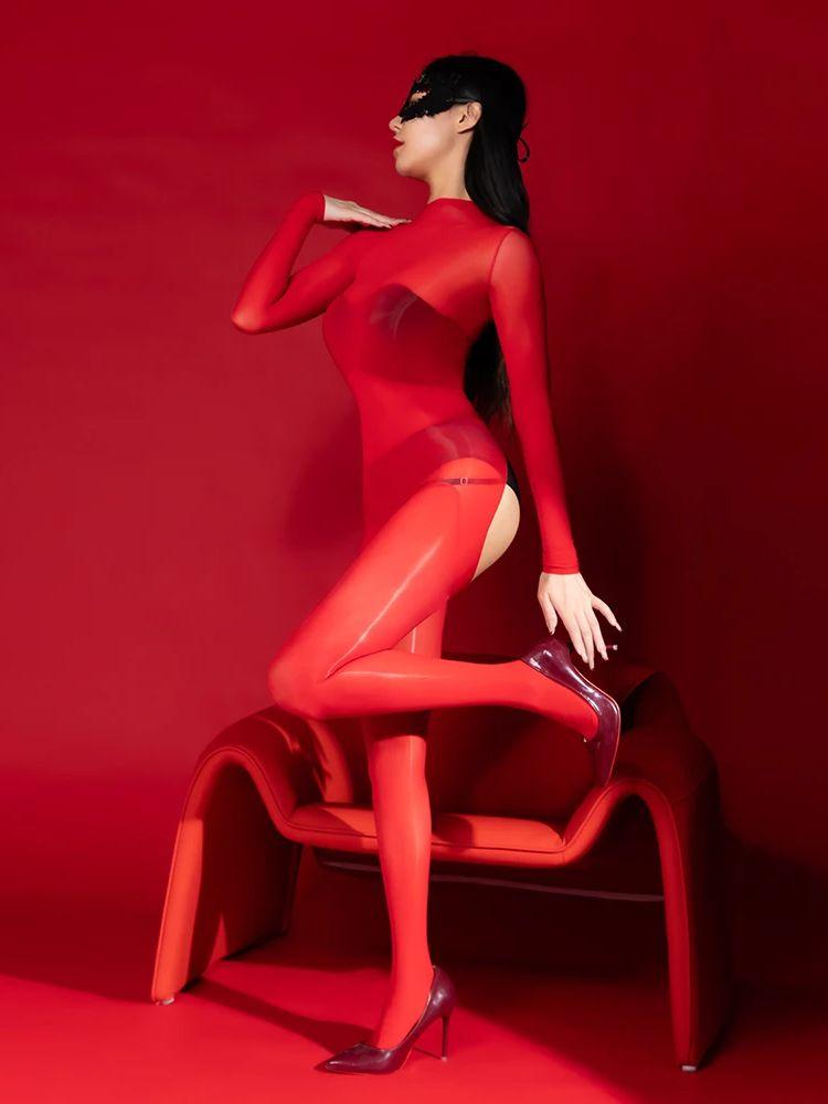 Hoge Halslijn Sprankelend Glanzend Grote Kruisloze Ontwerp Eendelig Bodystocking Catsuit Polyamide Panty Verleidelijke Leotard Verbonden Nachtkleding Unitard