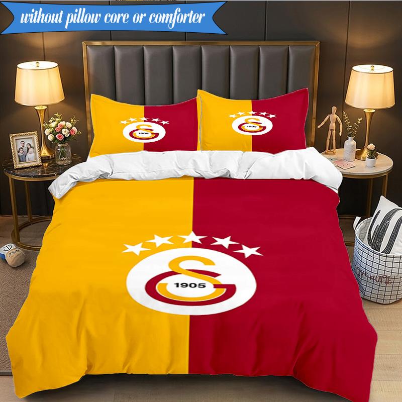 3PCS Galatasaray Football Club Crest Bedding Set 2D Printing (Includes 1 Duvet Cover + 2 Pillowcases Coreless), Bedroom decor,Fan gift