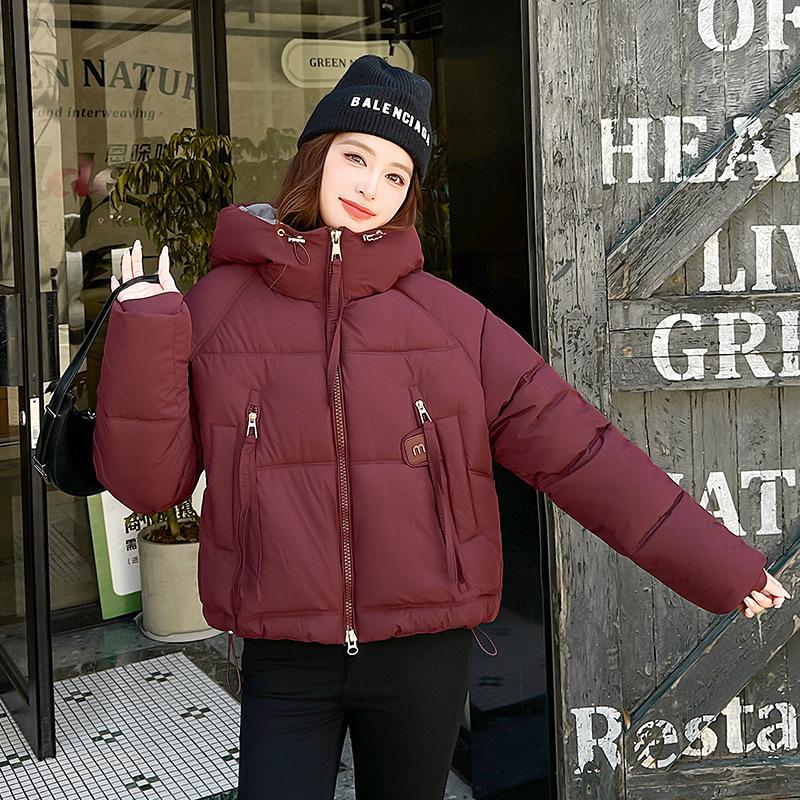 Women's Short Cotton-padded Twill Hooded Winter Jacket