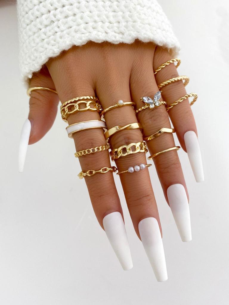 28er Mode Ring Set für Damen Herzförmiges Design Geometrisches Böhmisches Element Akzentring Tägliches Tragen Dating Party Schmuck 2026