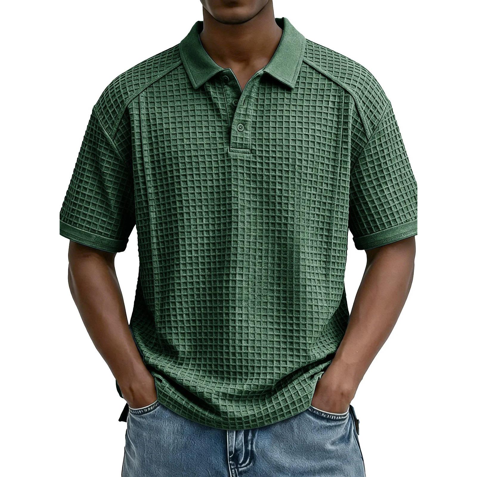 Men s Loose Casual Collar T-shirt Casual Short-sleeved Top XXL зелёный