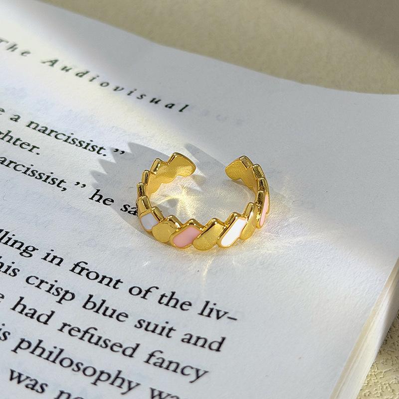 Girl Style Love Chain Enamel Dripping Oil Opening Ring Niche Sweet Cool Light Luxury High Sense Stacking Ring