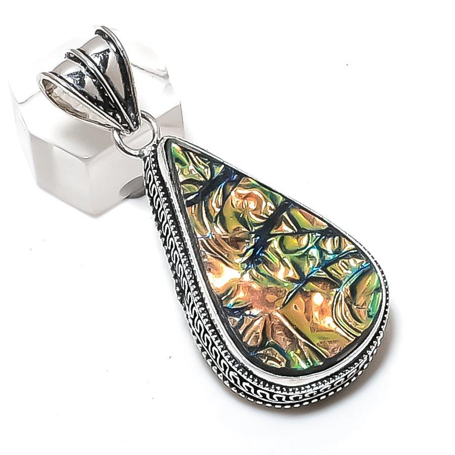 Ammolite Gemstone Handmade 925 Sterling Silver Jewelry Pendant 2.17" V7R51